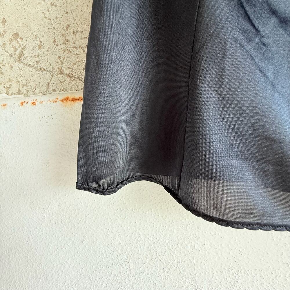 Black Satin Camisole Top With Lace Neckline Wide‎ Straps Sheer Vintage Style M - Picture 2 of 4